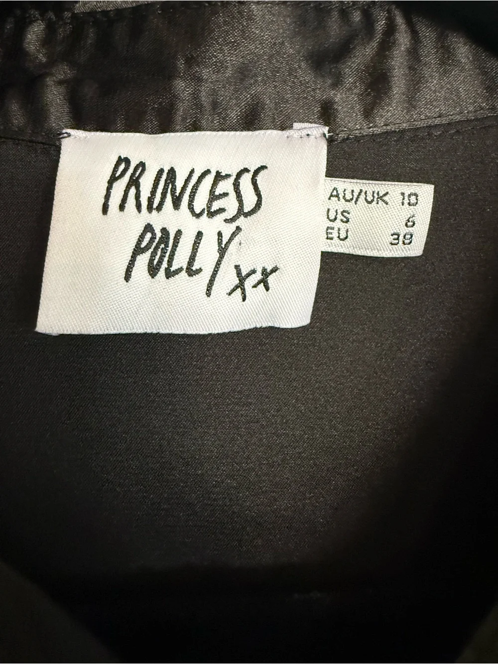 PRINCESS POLLY 90210 Satin Shirt Mini Dress - Black - Size 6 - Picture 7 of 11